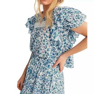 LoveShackFancy Nelson Floral Ruffle Sleeve Top XS